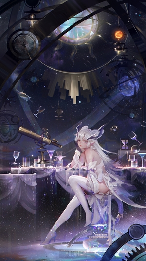 Anime girl with white hair in observatory