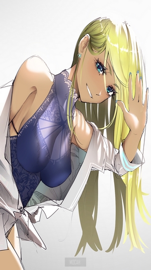 Anime girl with blonde hair and blue eyes