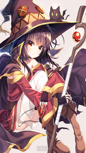 Megumin from KonoSuba with Staff and Black Cat