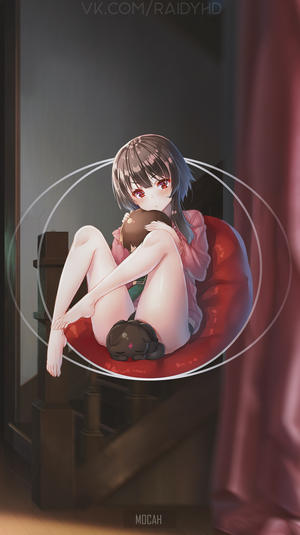 Megumin from KonoSuba sitting on a beanbag chair