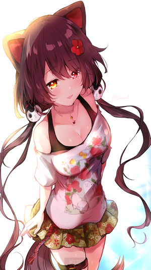 Cute Anime Girl with Cat Ears and Flowing Hair