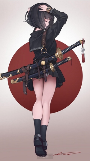 Anime Girl with Katana and School Uniform