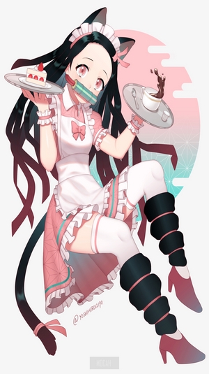 Nezuko Kamado from Kimetsu no Yaiba as a cat maid