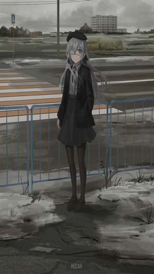 Anime girl with long gray hair and glasses