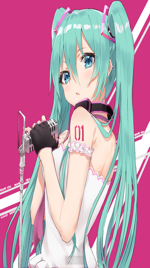 Hatsune Miku singing with a microphone