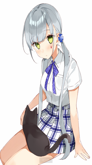 Anime girl with pigtails and a black cat