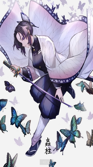 Shinobu Kocho from Demon Slayer surrounded by butterflies