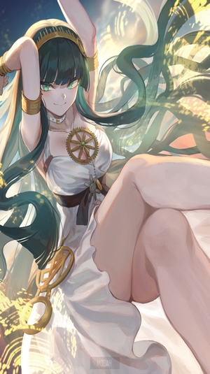 Anime girl with green eyes and long dark hair