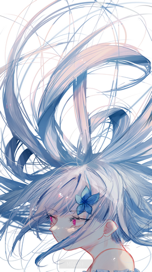 Anime girl with blue flower in hair