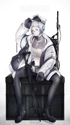 Anime girl with short hair and a rifle