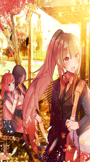 Anime girls in school uniforms at a bus stop