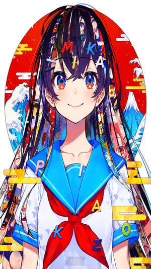 Anime girl with letters in hair and on uniform