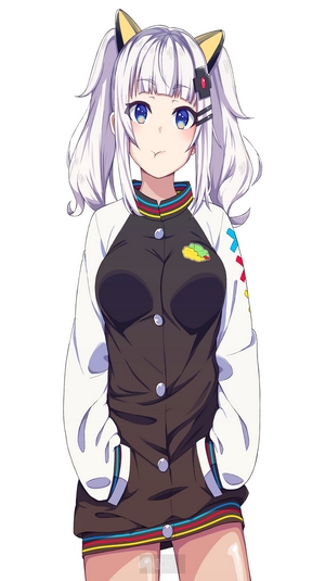 Anime girl with white hair and cat ears