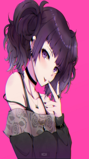 Anime girl with purple hair and pigtails