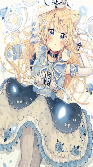 Anime girl with cat ears and blue dress