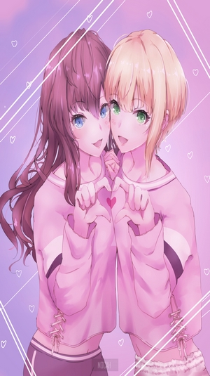 Anime girls forming a heart with their hands