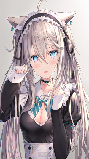 Anime Girl with Cat Ears and Maid Outfit