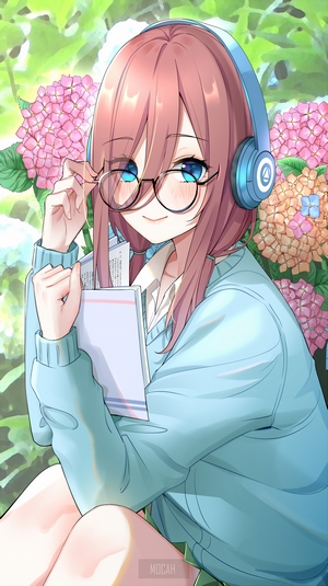 Nakano Miku in Blue Sweater with Glasses