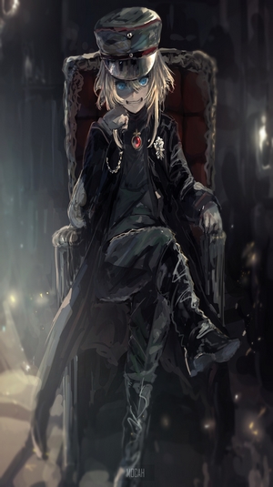 Tanya Degurechaff from Youjo Senki sitting on a throne