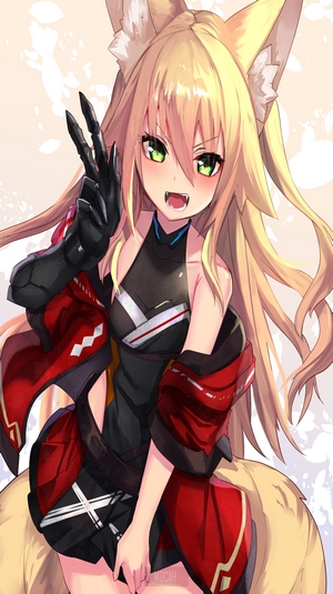 Anime Girl with Fox Ears and Bright Green Eyes