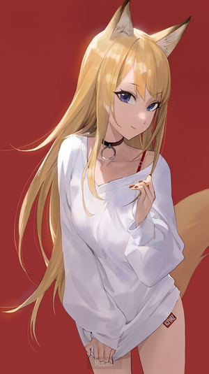Anime girl with fox ears and tail