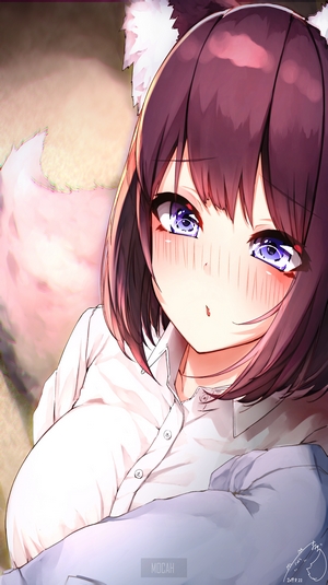 Anime girl with cat ears and purple eyes