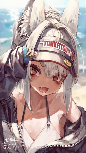 Suzuno anime girl with cat ears wearing a hat