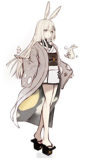 Anime girl with rabbit ears in kimono