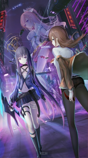 Anime girls in futuristic city