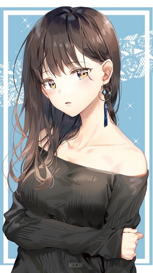 Anime girl with brown hair and earrings
