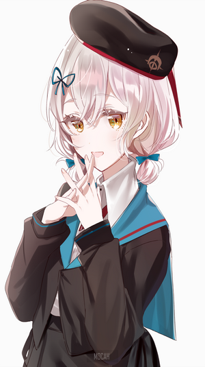 Anime girl with white hair and beret