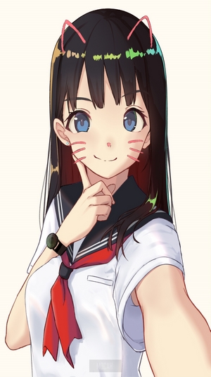 Anime girl with cat ears in sailor uniform