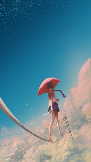 Anime Anime Girl Sky Clouds Umbrella Original Character School