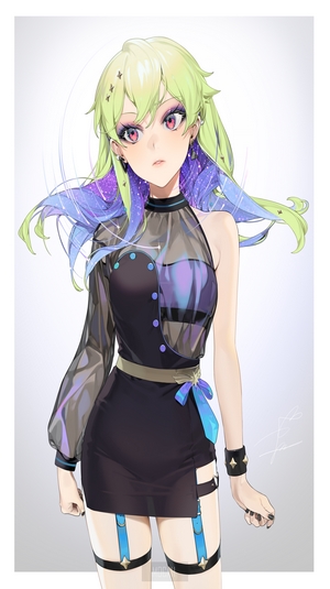 Anime girl with green and purple hair