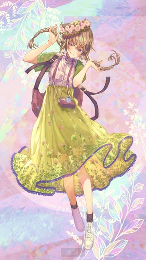Anime girl with flower crown and backpack