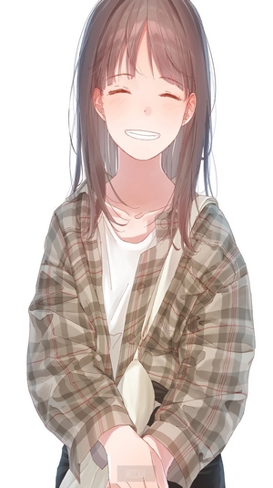 Anime girl with brown hair smiling