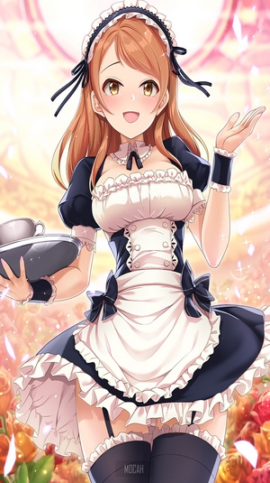 Anime girl in maid outfit holding a tray