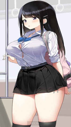 Anime Girl in School Uniform on Train