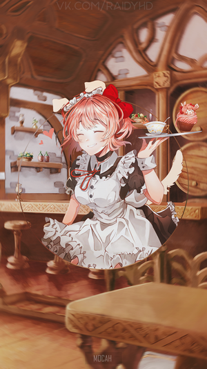 Sayori from Doki Doki Literature Club serving tea