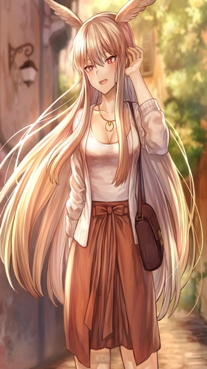 Anime girl with long blonde hair and bunny ears