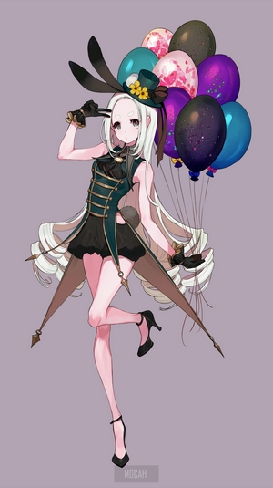 Anime girl with bunny ears and balloons