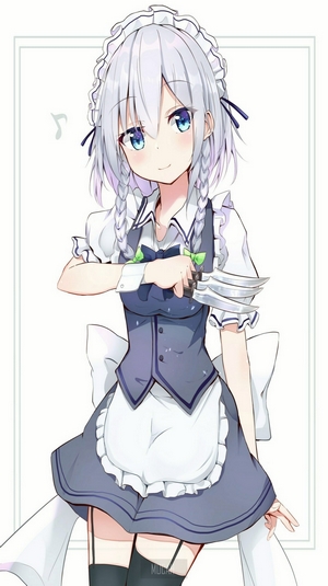 Izayoi Sakuya from Touhou holding knives
