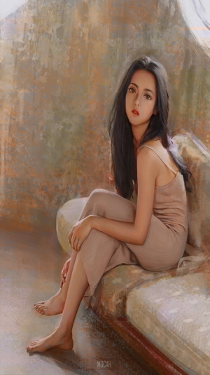 Anime girl sitting on a couch