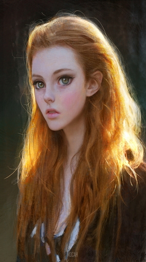 Anime girl with long red hair