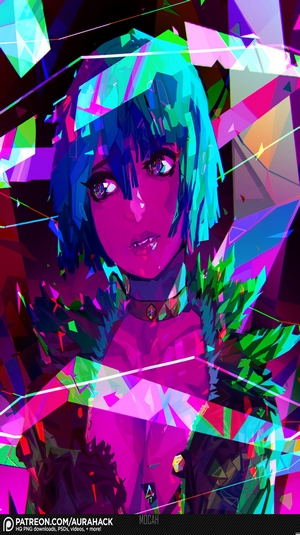 Anime girl with blue hair and pink skin