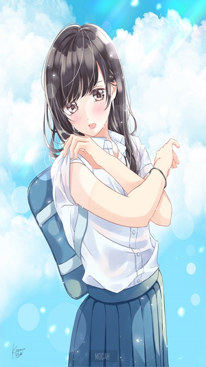 Anime girl in school uniform with backpack