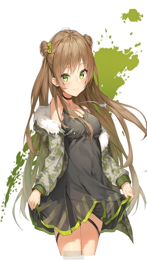 Anime girl with brown hair and green eyes