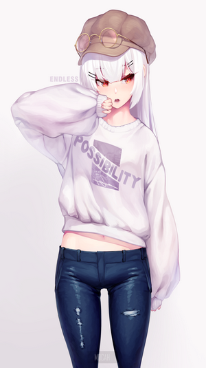 Anime girl with white hair and glasses