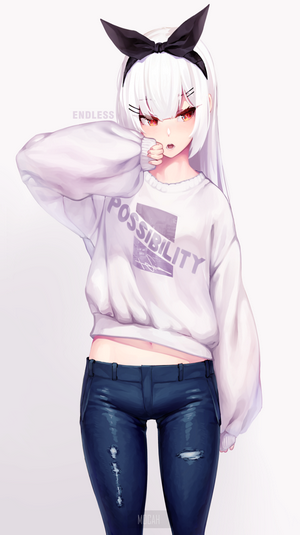Anime girl with white hair and red eyes