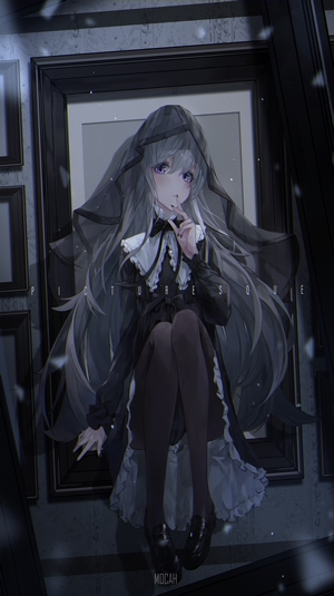 Anime girl in black dress with veil